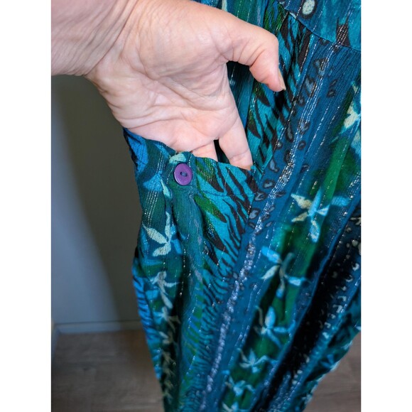 Blue Green Tropical Dress: Lightweight Gauzy Dress Size XL - Picture 5 of 8